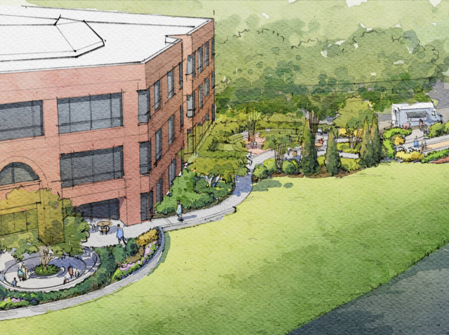Perspective rendering of the design showing fun amenities.