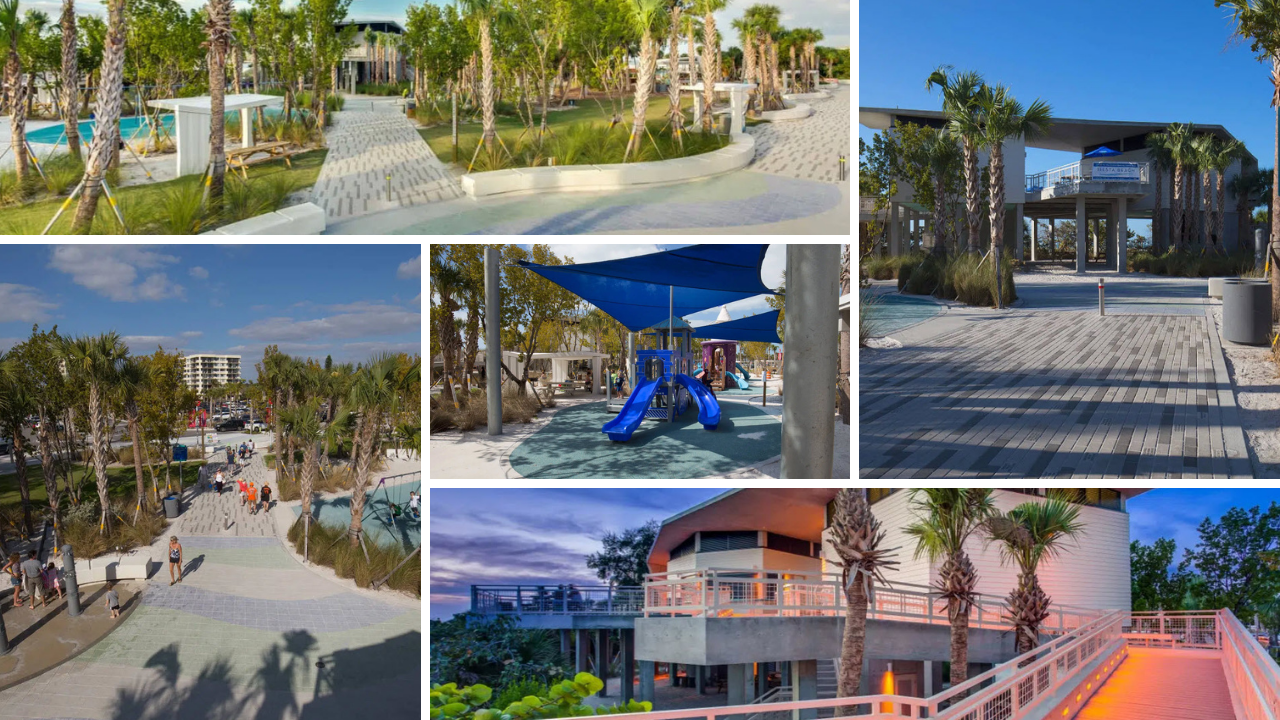 Collage of images of the park design now installed. 