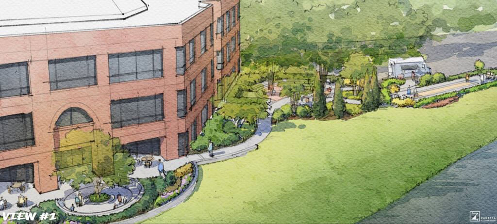 Landscape design rendering for RISE corporate headquarters in Jacksonville, Florida.